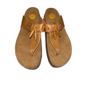 Dexter Reflex Women Comfort Brown Leather Thong Tassel Cork Heel Sandal 10